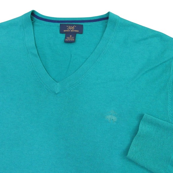 Brooks Brothers Mens 346 Pullover Sweater M Green V Neck Long Sleeve - Picture 1 of 9